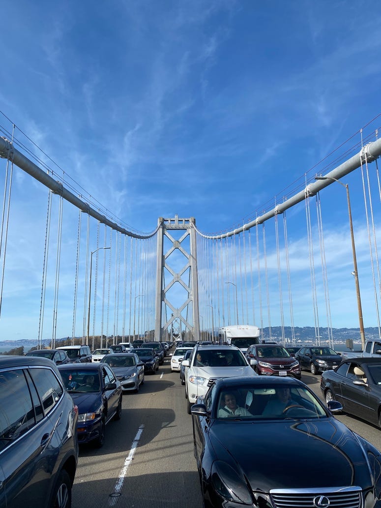 A look at the traffic backup on the Bay Bridge.